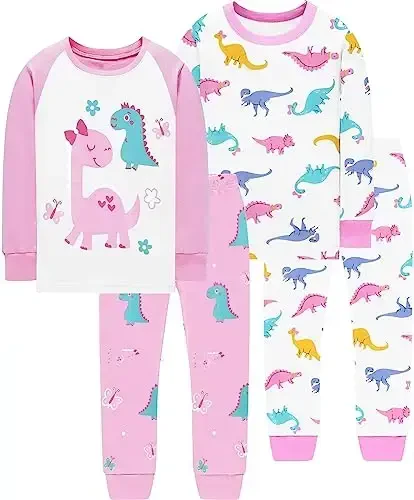 Little Hand Girls Pajamas Dinosaur Cotton Unicorn Pjs Jammies Fall Winter Long Sleeve Kids Sleepwear Sets for Size 2-7T 