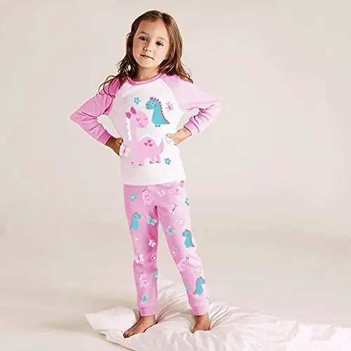 Little Hand Girls Pajamas Dinosaur Cotton Unicorn Pjs Jammies Fall Winter Long Sleeve Kids Sleepwear Sets for Size 2-7T - LITTLE (1)