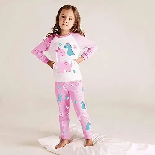 Little Hand Girls Pajamas Dinosaur Cotton Unicorn Pjs Jammies Fall Winter Long Sleeve Kids Sleepwear Sets for Size 2-7T - MODAZONE (1)