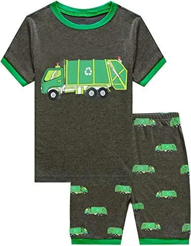 Little Boys Pajamas 100% Cotton Fire Truck Sleepwear Baby Boy 4 Pcs Summer Pjs Kids Short Sets Toddler Jammies Clothes - 2