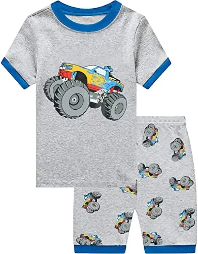 Toddler Boys Pajamas Short Sets Fire Truck Cotton 2 Piece Pjs Excavator Sleepwear Summer Clothes Kids Jammies Set Size 1-7T 