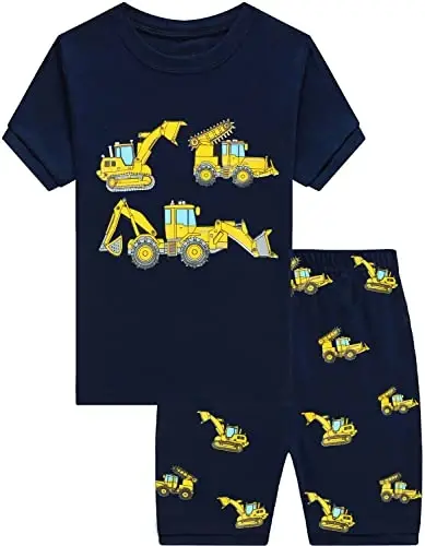 Toddler Boys Pajamas Short Sets Fire Truck Cotton 2 Piece Pjs Excavator Sleepwear Summer Clothes Kids Jammies Set Size 1-7T 