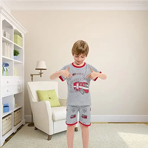 Toddler Boys Pajamas Short Sets Fire Truck Cotton 2 Piece Pjs Excavator Sleepwear Summer Clothes Kids Jammies Set Size 1-7T - CM-KID (1)