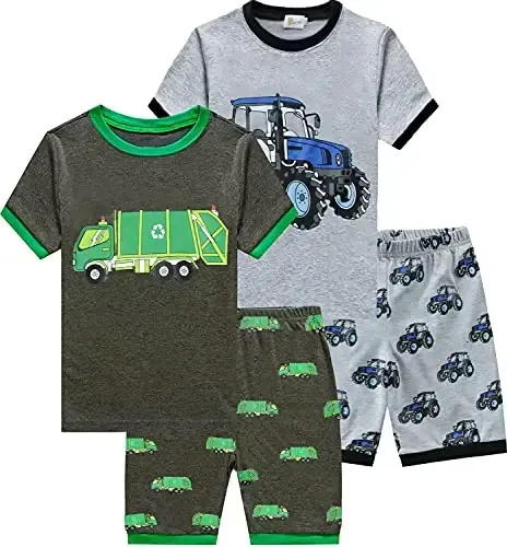 Little Boys Pajamas 100% Cotton Fire Truck Sleepwear Baby Boy 4 Pcs Summer Pjs Kids Short Sets Toddler Jammies Clothes - LITTLE