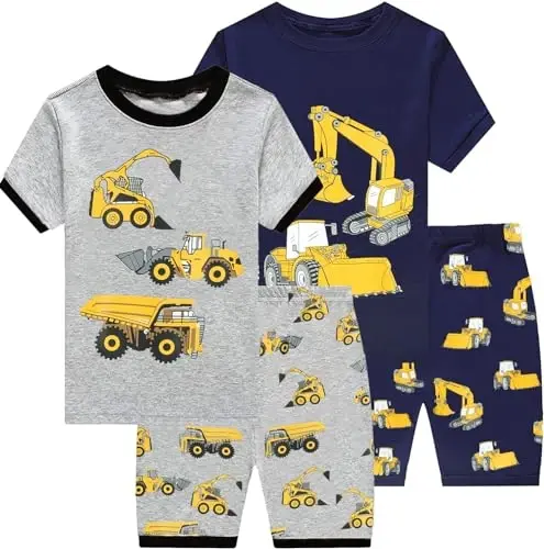 Little Boys Pajamas 100% Cotton Fire Truck Sleepwear Baby Boy 4 Pcs Summer Pjs Kids Short Sets Toddler Jammies Clothes 