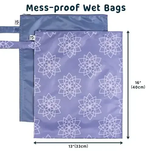 Tiny Twinkle Wet Dry Bag – 2 Pack Reusable Waterproof & Mess Proof Wet Bags for Swimsuits & Travel, Baby Towels & Beach Essentials,a Diaper Bag Must-Have (Lotus) - 1