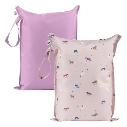 Tiny Twinkle Wet Dry Bag – 2 Pack Reusable Waterproof & Mess Proof Wet Bags for Swimsuits & Travel, Baby Towels & Beach Essentials,a Diaper Bag Must-Have(Unicorn) - 1