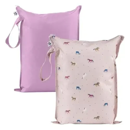 Tiny Twinkle Mess-Proof Waterproof Wet Dry Bag | 2-Pack Reusable Wet Bags for Swimsuits & Baby Clothes | Leakproof Wet Bag for Travel & Diaper Changes for Baby (Unicorn) 