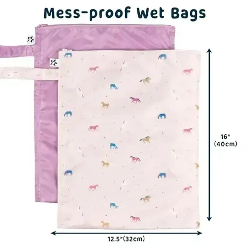 Tiny Twinkle Mess-Proof Waterproof Wet Dry Bag | 2-Pack Reusable Wet Bags for Swimsuits & Baby Clothes | Leakproof Wet Bag for Travel & Diaper Changes for Baby (Unicorn) - MODAZONE (1)