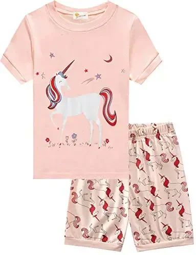 Little Girls Pajamas Short Sleeve 100% Cotton Toddler Pjs Mermaid Sleepwear Unicorn Pajama Summer Clothes Sets 1-7T - 1