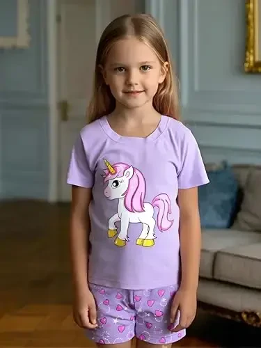 Little Girls Pajamas Short Sleeve 100% Cotton Toddler Pjs Mermaid Sleepwear Unicorn Pajama Summer Clothes Sets 1-7T - Little (1)