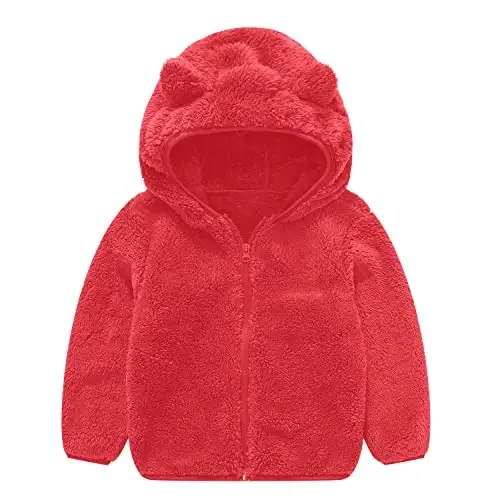 Toddler Girls Boys Fleece Hoody Jacket Zip Up Teddy Coat Warm Winter Outwear - TODDLER
