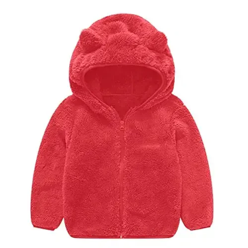 Toddler Girls Boys Fleece Hoody Jacket Zip Up Teddy Coat Warm Winter Outwear - TODDLER