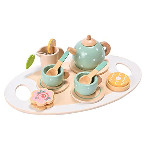 15pcs Wooden Tea Set for Little Girls, MONT PLEASANT Wooden Toys, Toddler Tea Set Play Kitchen Accessories Play Food playset for Kids Tea Party - 13