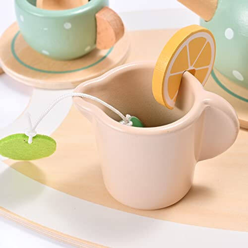 15pcs Wooden Tea Set for Little Girls, MONT PLEASANT Wooden Toys, Toddler Tea Set Play Kitchen Accessories Play Food playset for Kids Tea Party - 11