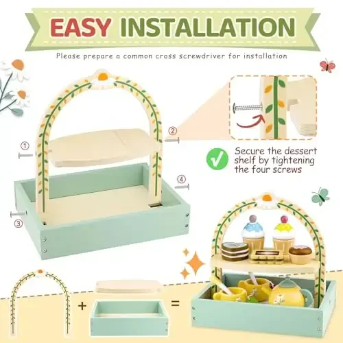 Wooden Tea Sets for Little Girls Play Food Cake Toys Toddlers 3-5 Kitchen Accessories Pretend Play Princess Playset for 3 4 5 6 Year Old Girl Boy Party Birthday Gift - 7