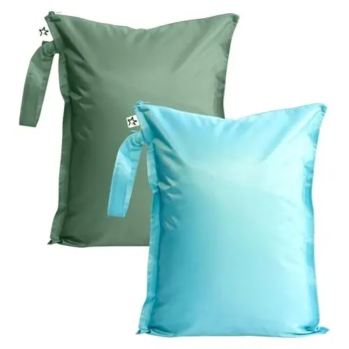 Tiny Twinkle Wet Dry Bag – 2 Pack Reusable Waterproof & Mess Proof Wet Bags for Swimsuits & Travel, Baby Towels & Beach Essentials,a Diaper Bag Must-Have(Slate, Olive) - 1