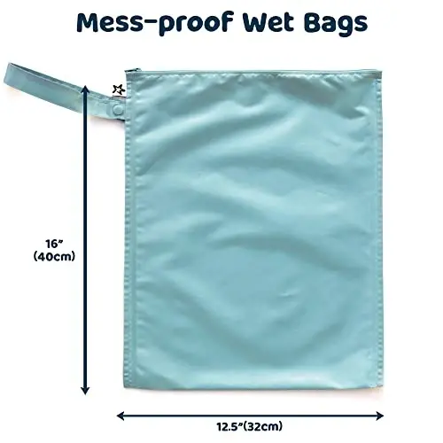 Tiny Twinkle Mess proof Waterproof Wet Dry Bag,2pk Reusable Wet Bags for Swimsuits&Baby Clothes,Leakproof Wet Bag,Waterproof Bag for Travel&Diaper bag,Wet Bags for Baby (Slate, Olive) - MODAZONE (1)