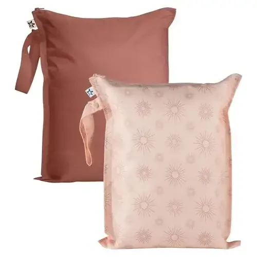 Tiny Twinkle Mess-Proof Waterproof Wet Dry Bag | 2-Pack Reusable Wet Bags for Swimsuits & Baby Clothes | Leakproof Wet Bag for Travel & Diaper Changes for Baby (Shine) - MODAZONE