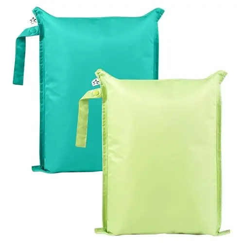 Tiny Twinkle Mess-Proof Waterproof Wet Dry Bag | 2-Pack Reusable Wet Bags for Swimsuits & Baby Clothes | Leakproof Wet Bag for Travel & Diaper Changes for Baby (Rainforest) 