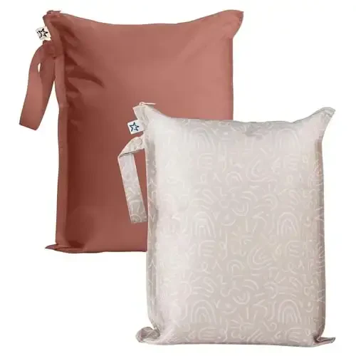 Tiny Twinkle Wet Dry Bag – 2 Pack Reusable Waterproof & Mess Proof Wet Bags for Swimsuits & Travel, Baby Towels & Beach Essentials,a Diaper Bag Must-Have(Zen Garden,Taupe) 