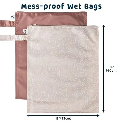 Tiny Twinkle Wet Dry Bag – 2 Pack Reusable Waterproof & Mess Proof Wet Bags for Swimsuits & Travel, Baby Towels & Beach Essentials,a Diaper Bag Must-Have(Zen Garden,Taupe) - 2