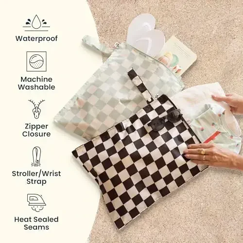 Tiny Twinkle Mess-Proof Waterproof Wet Dry Bag | 2-Pack Reusable Wet Bags for Swimsuits & Baby Clothes | Leakproof Wet Bag for Travel & Diaper Changes for Baby (Blue Floral) - 5
