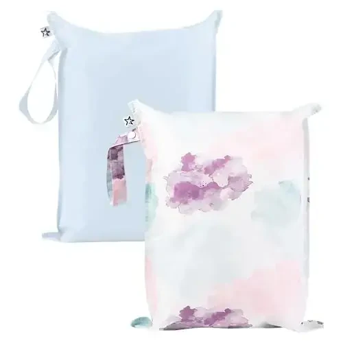 Tiny Twinkle Wet Dry Bag – 2 Pack Reusable Waterproof & Mess Proof Wet Bags for Swimsuits & Travel, Baby Towels & Beach Essentials,a Diaper Bag Must-Have(Cotton Candy) - 1