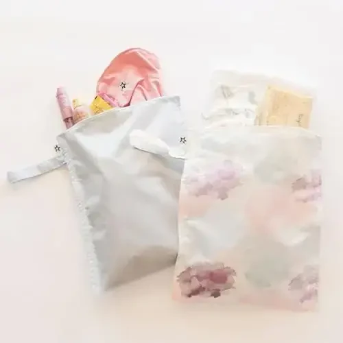 Tiny Twinkle Wet Dry Bag – 2 Pack Reusable Waterproof & Mess Proof Wet Bags for Swimsuits & Travel, Baby Towels & Beach Essentials,a Diaper Bag Must-Have(Cotton Candy) - 4