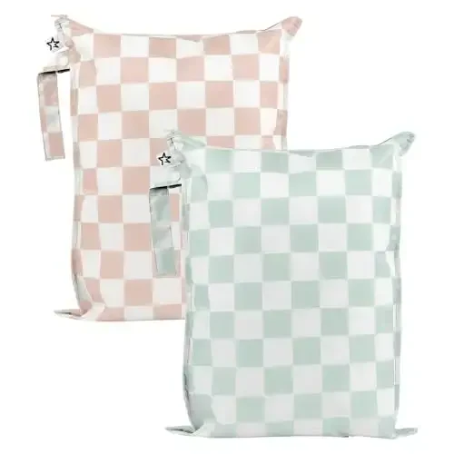 Tiny Twinkle Wet Dry Bag – 2 Pack Reusable Waterproof & Mess Proof Wet Bags for Swimsuits & Travel, Baby Towels & Beach Essentials,a Diaper Bag Must-Have(Unisex Checkers) 