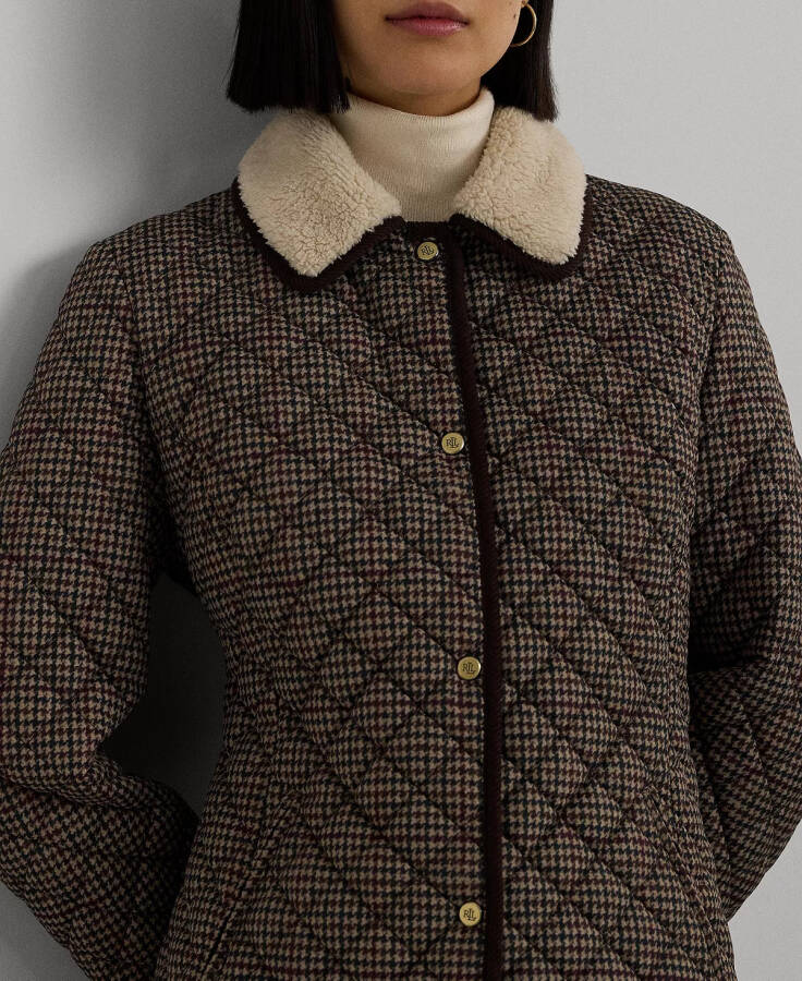 Küçük Suni Şerpa Yaka Kapitone Ceket Merlot Houndstooth - 4