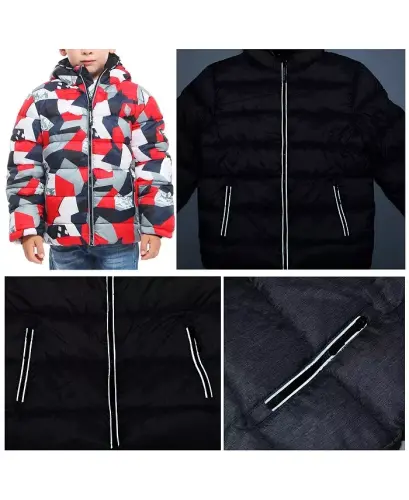 Big Boys Heavyweight Puffer Jacket Coat - Red Geometry - 6