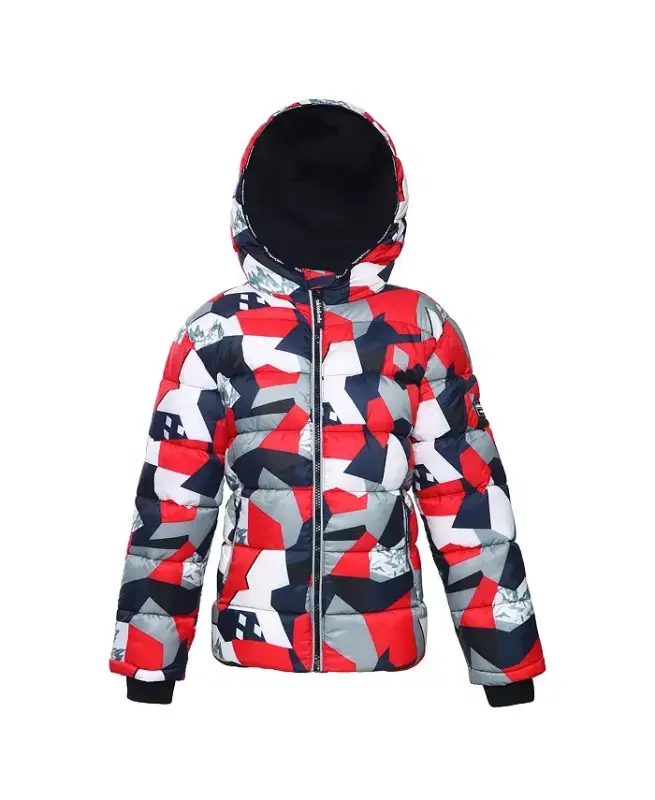 Big Boys Heavyweight Puffer Jacket Coat - Red Geometry - 8