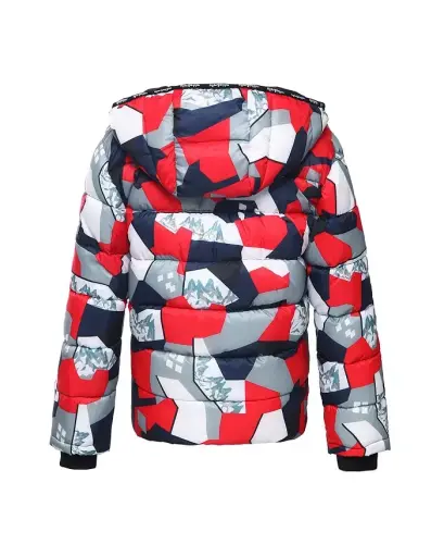 Big Boys Heavyweight Puffer Jacket Coat - Red Geometry - 10