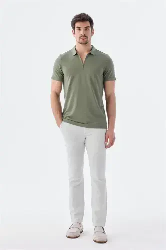 Küf Yeşili Fermuarlı Slim Fit Polo Yaka T-Shirt - 2