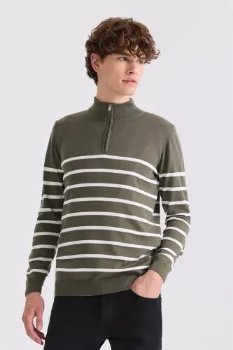 Küf Yeşili Slim Fit Yarım Balıkçı Triko Kazak - 1