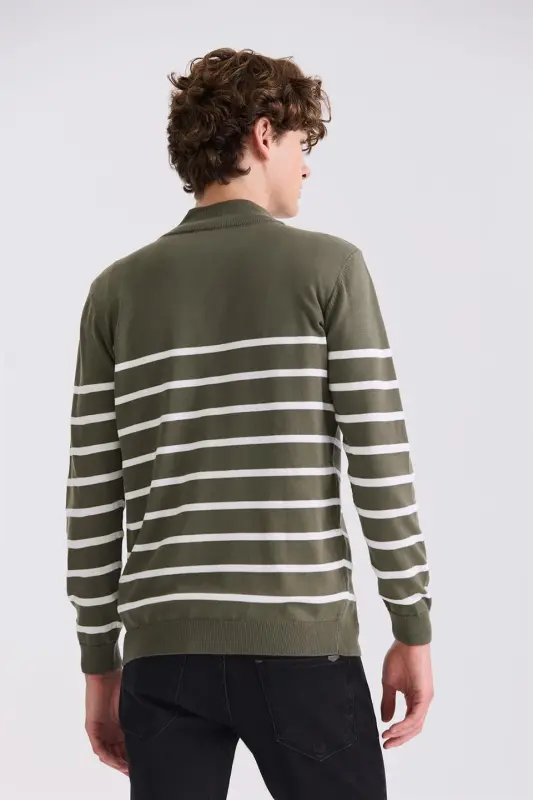 Küf Yeşili Slim Fit Yarım Balıkçı Triko Kazak - 4
