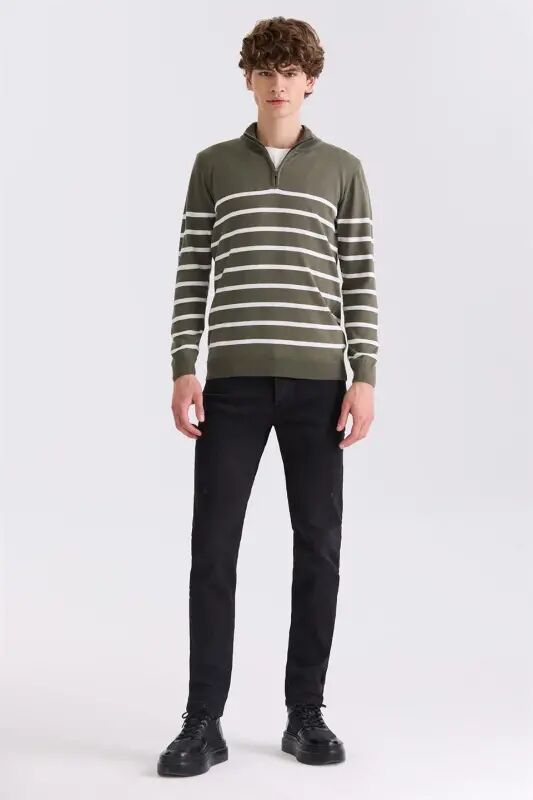 Küf Yeşili Slim Fit Yarım Balıkçı Triko Kazak - 2