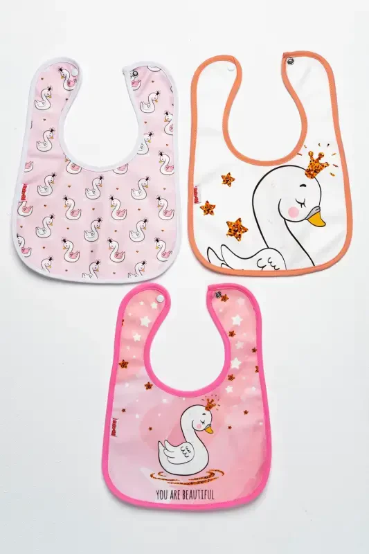 Kuğu Temalı Kare 3 Parça Microfiber Mama Önlüğü Kendi Kutusunda Su Geçirmez Çıtçıtlı - 2