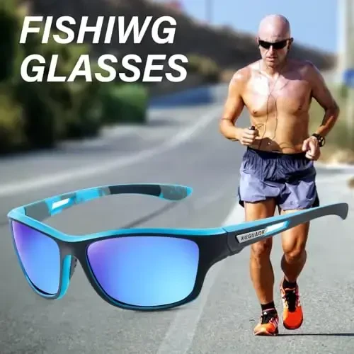 KUGUAOK Erkaklar uchun polarlangan sport quyoshdan saqlaydigan ko'zoynaklar Haydash Velosipedda yurish Baliq ovlash Quyosh ko'zoynaklari 100% UV himoya Ko'zoynaklar - 3