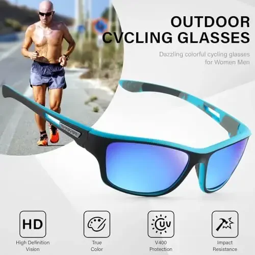 KUGUAOK Erkaklar uchun polarlangan sport quyoshdan saqlaydigan ko'zoynaklar Haydash Velosipedda yurish Baliq ovlash Quyosh ko'zoynaklari 100% UV himoya Ko'zoynaklar - 5