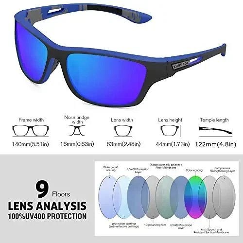 KUGUAOK Erkaklar uchun polarlangan sport quyoshdan saqlaydigan ko'zoynaklari Haydash Velosipedda yurish Baliq ovlash Quyoshdan saqlaydigan ko'zoynaklar 100% UV himoyasi Goggles - 4