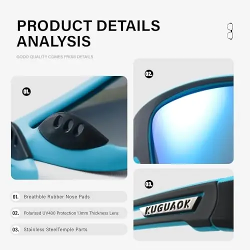 KUGUAOK Polarized Sports Sunglasses for Men Driving Cycling Fishing Sun Glasses 100% UV Protection Goggles - 4