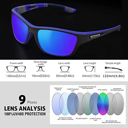 KUGUAOK Polarized Sports Sunglasses for Men Driving Cycling Fishing Sun Glasses 100% UV Protection Goggles - 11
