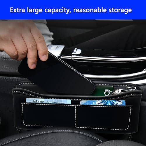 KUKEO Car Seat Gap Filler Organizer, Car Seat Organizer Front Seat and Seat Gap Organizer, Car Seat Organizer Adjustable Car Accessories for Phones, Glasses, Keys, Cards (Black, 2 Pack) - 4