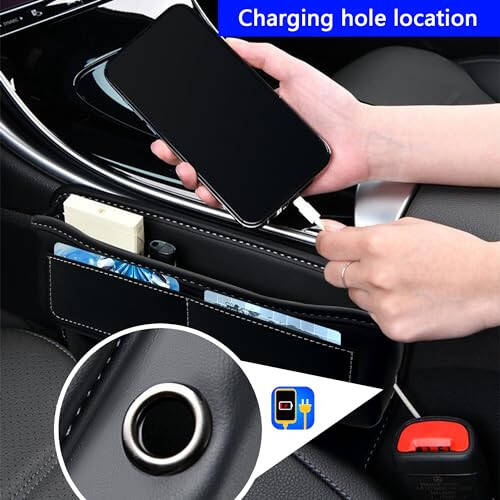 KUKEO Car Seat Gap Filler Organizer, Car Seat Organizer Front Seat and Seat Gap Organizer, Car Seat Organizer Adjustable Car Accessories for Phones, Glasses, Keys, Cards (Black, 2 Pack) - 5