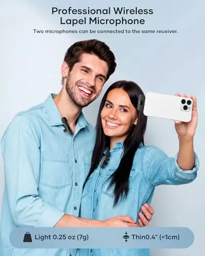 KUKIHO 2 Pack Беспроводной петличный микрофон для iPhone iPad и Android Phone, Петличный микрофон Plug and Play Беспроводной микрофон Шумоподавление Микрофон для записи видео Интервью Подкаст Vlog YouTube Tiktok - 3