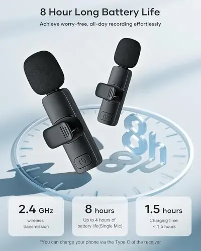 KUKIHO 2 Pack Wireless Lavalier Microphone for iPhone iPad and Android Phone, Lapel Mic Plug and Play Wireless Mic Noise Reduction Microphone for Video Recording Interview Podcast Vlog YouTube Tiktok - 5