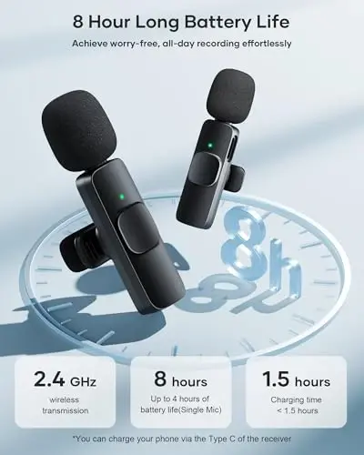 KUKIHO 2 Pack Wireless Lavalier Mikrofonu iPhone iPad va Android Phone uchun, Yaxani mikfoni Plug and Play Wireless Mic Shovqinni kamaytiruvchi mikrofon Video yozuvi uchun Suhbat Podkast Vlog YouTube TikTok - 6