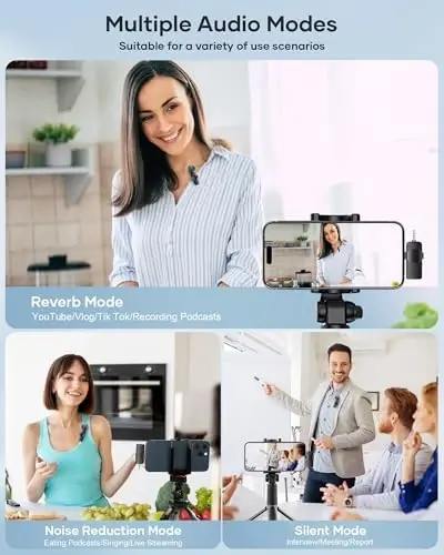 KUKIHO 3-in-1 Wireless Lavalier Microphone for iPhone, iPad, Android, Camera - Noise-Canceling Mini Mic with 2.4G Ultra-Low Latency for Vlog, TikTok & YouTube Streaming (2 Mics) - 3